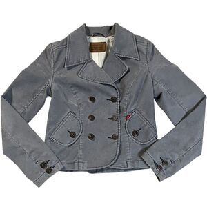 LEVI'S 77551 Double Breasted Gray Corduroy Jacket Pea Coat Y2K Academia Sz M